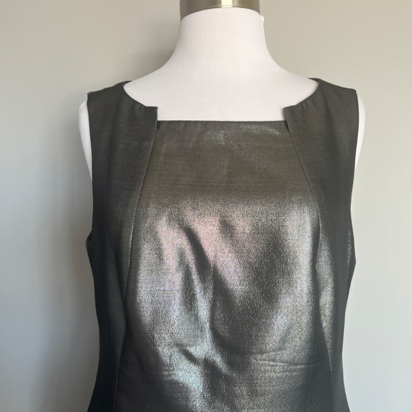 HUGO BOSS Dajena1 Silver Shimmer Cocktail Silk Sheath Pencil Sleeveles Dress - Picture 6 of 15